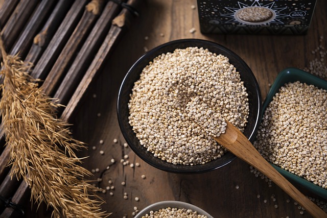 Quinoa grains, a leucine-rich food source, potential benefits for muscle health and protein synthesis.